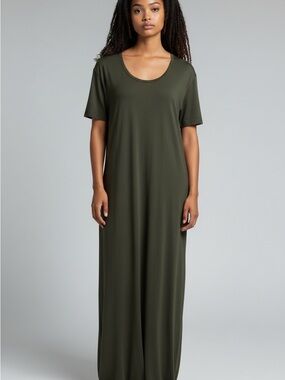 Style & Co Olive Green Scoop Neck Maxi Dress Size PM